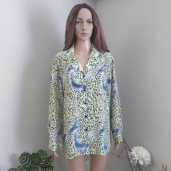 Vintage Da Rue animal print flowy collar blouse button up long sleeves - Picture 1 of 12